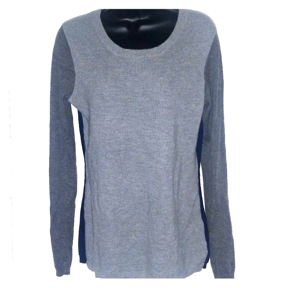 Tahari Grey And Blue Color Block Sweater